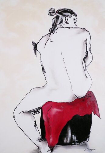Timothée sur le pouf noir van Isabelle MAGNIN, Schilderij te koop op Singulart