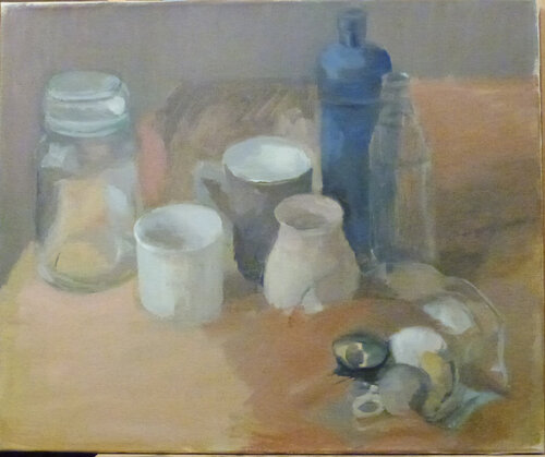 Still life with a blue vase di Sandra Bianciardi, Pittura in vendita su Singulart