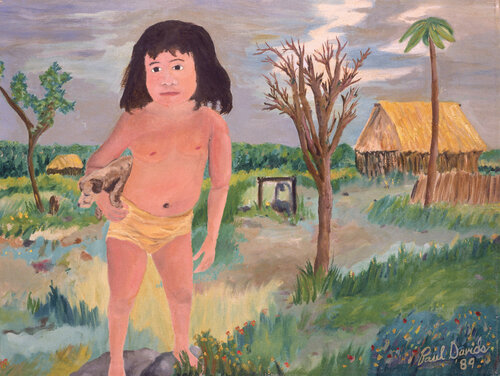 A Mayan Girl and Her Dog by Paul Davids, Painting for Sale on Singulart