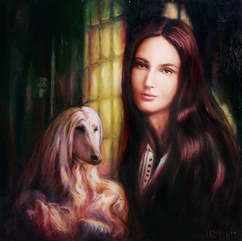 WOMAN WITH WIND DOG van Ilgonis Rinkis, Schilderij te koop op Singulart