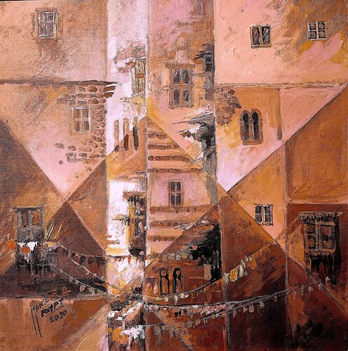 Red Houses of Cairo di Mansour Ahmed, Pittura in vendita su Singulart