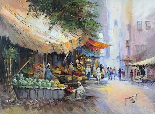Market in Old Cairo by Mansour Ahmed, Painting for Sale on Singulart