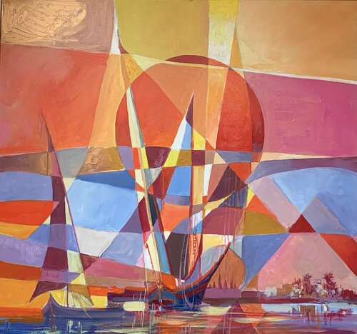 Modern Art Feluccas van Mansour Ahmed, Schilderij te koop op Singulart