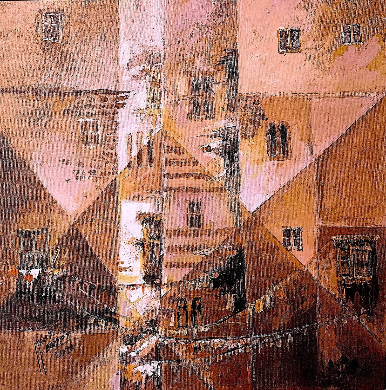 Red Houses of Cairo Mansour Ahmed Originalgemälde zu verkaufen
