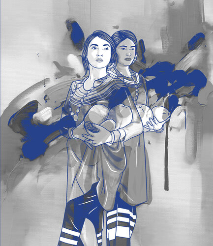 Indigo Harvest: Women with Coconuts di ABDULLA YASIR, Digitale in vendita su Singulart