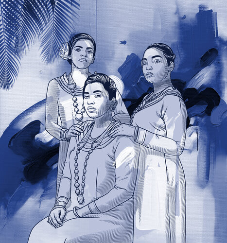 Indigo Kinship: Three in Quiet Accord by ABDULLA YASIR, Digital for Sale on Singulart