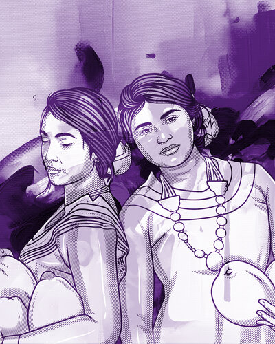 Indigo Gatherers: Holders of the Coconuts par ABDULLA YASIR, Digital en vente sur Singulart