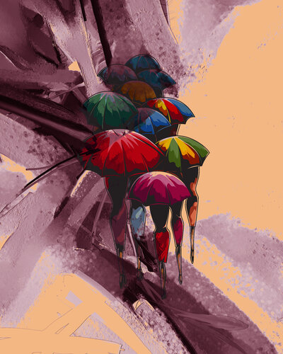 Umbrellas in Red and Naples Light par ABDULLA YASIR, Digital en vente sur Singulart