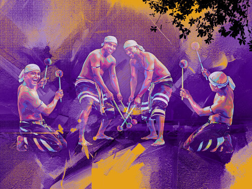 Dhandi Jehun: Rhythm in Violet and Indian Yellow by ABDULLA YASIR, Print for Sale on Singulart
