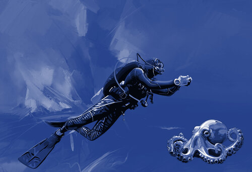 Diver Spots an Octopus by ABDULLA YASIR, Print for Sale on Singulart