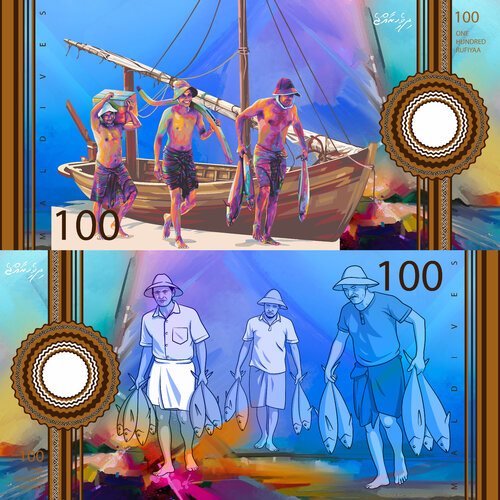Fishermen — Maldives Shredded Money Art — MMA Competition Series by ABDULLA YASIR, Print for Sale on Singulart