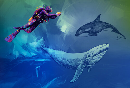 Whale Shark & Orca — Diver Encounter by ABDULLA YASIR, Digital for Sale on Singulart