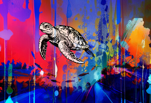 Turtle Beneath the Painted Sea by ABDULLA YASIR, Digital for Sale on Singulart