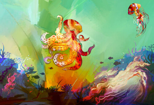 Octopus in the Green Deep by ABDULLA YASIR, Digital for Sale on Singulart