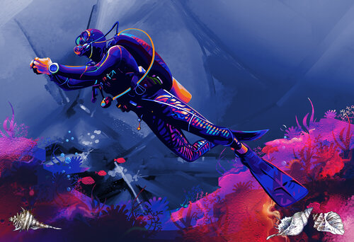 Neon Descent — Islands at Work by ABDULLA YASIR, Digital for Sale on Singulart