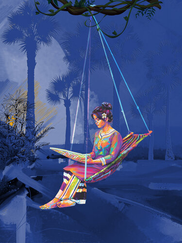 She Escaped Into a Hammock — What She Found Under the Moonlight Will Stay With You par ABDULLA YASIR, Digital en vente sur Singulart