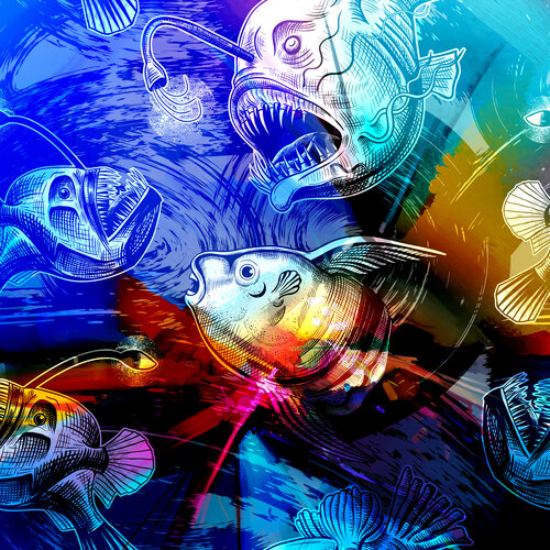 The Infinite Reef — A Living Tapestry of Light, Teeth, and Wonder de ABDULLA YASIR, Digital a la venta en Singulart