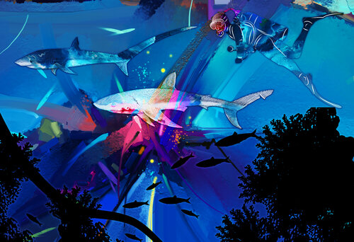 Inside Shark Point — The Maldivian Dive Zone That Shouldn’t Exist de ABDULLA YASIR, Digital a la venta en Singulart