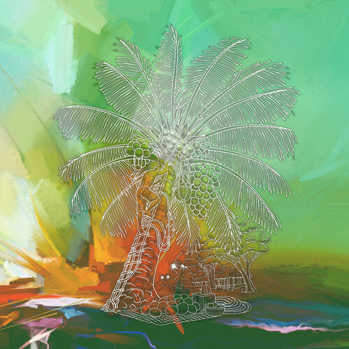 Palm‑Climber — Harvest of the Sunlit Isles par ABDULLA YASIR, Digital en vente sur Singulart