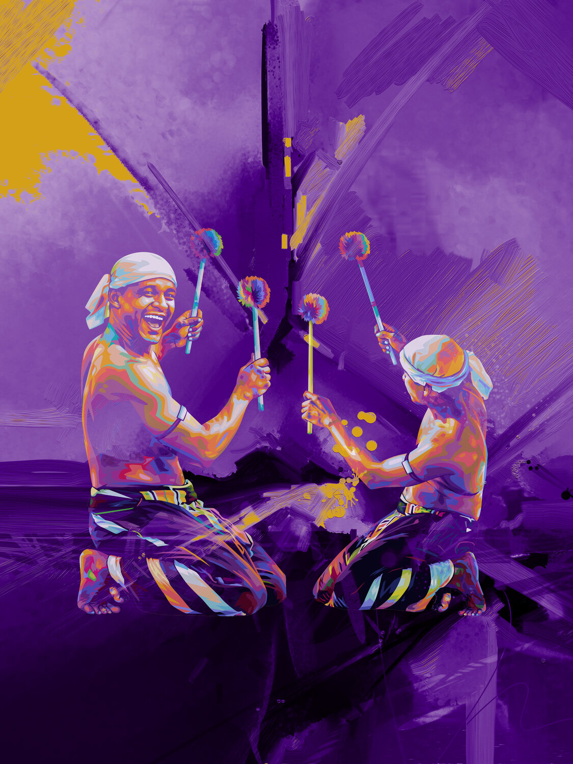 Dhandi Jehun in Violet and Indian Yellow ABDULLA YASIR Druck zu verkaufen
