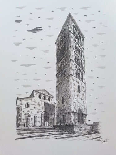 La cattedrale di Anagni di Christian Penta, Disegno in vendita su Singulart