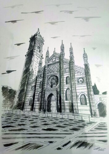 The Monza's Cathedral van Christian Penta, Tekening te koop op Singulart