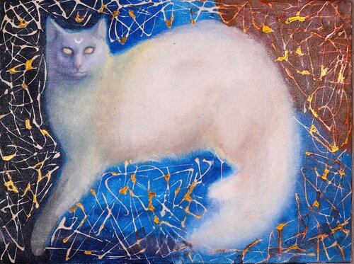 Lunar Cat van Karina Kulyk, Schilderij te koop op Singulart