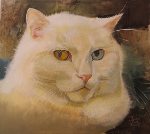 A Portreit of a White Cat van Karina Kulyk, Schilderij te koop op Singulart