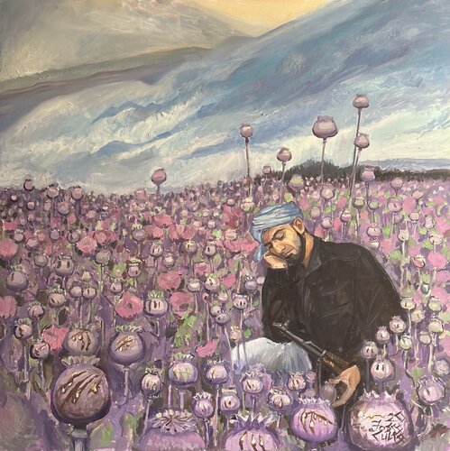 The Man on a Poppy Field de Karina Kulyk, Pintura a la venta en Singulart