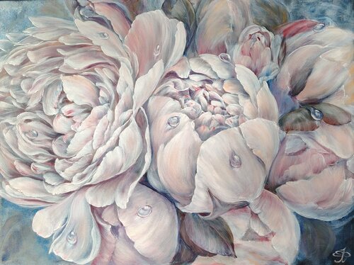 Pre-dawn Peonies. Original. van Elena Pertceva, Schilderij te koop op Singulart