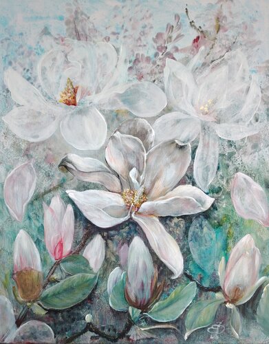 Author's artwork "Magnolia for my dear friends". by Elena Pertceva, Painting for Sale on Singulart