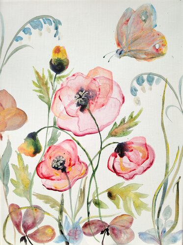 Author's painting "Merry Poppies". Original. by Elena Pertceva, Drawing for Sale on Singulart