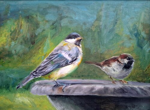 At the Birdbath de Nir Chalupowicz, Pintura a la venta en Singulart
