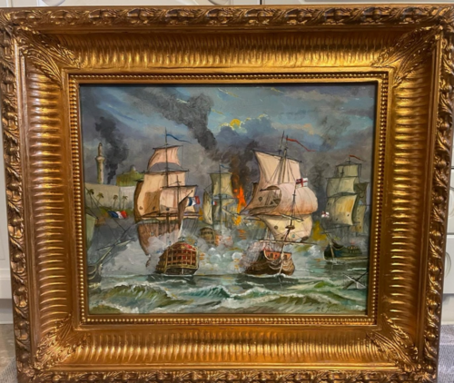 La Battaglia navale di Abukir, 2 agosto 1798 von Mario Ferrari, Malerei kaufen auf Singulart