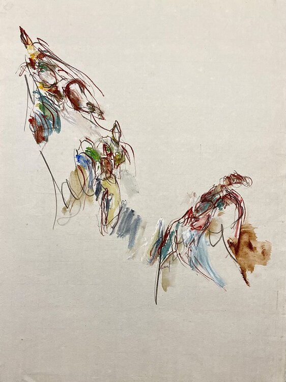 Figure and Words - (détail)  oeuvre papier aqurelle, sanguine, acrylic 41x56cm Lucile Travert
