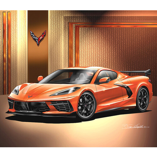 2020-2025 CORVETTE C8 COUPE IN SEBRING ORANGE FINE ART PRINT AVAILABLE IN 4 DIFFERENT OPTIONS - EACH OPTION IS INDIVIDUALLY PRICED von Danny Whitfield, Druck kaufen auf Singulart