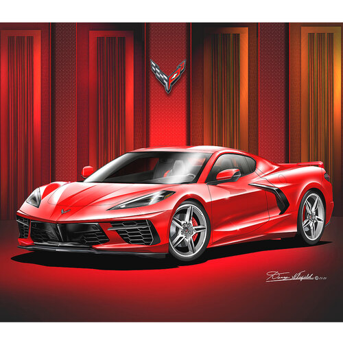 2020-2025 CORVETTE C8 COUPE IN TORCH RED FINE ART PRINT AVAILABLE IN 5 DIFFERENT OPTIONS - EACH OPTION IS INDIVIDUALLY PRICED von Danny Whitfield, Druck kaufen auf Singulart