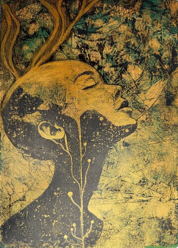 Roots of Awakening - Inner Growth Golden Light and Rising Clarity van Natalie Yurpal, Werk op papier te koop op Singulart