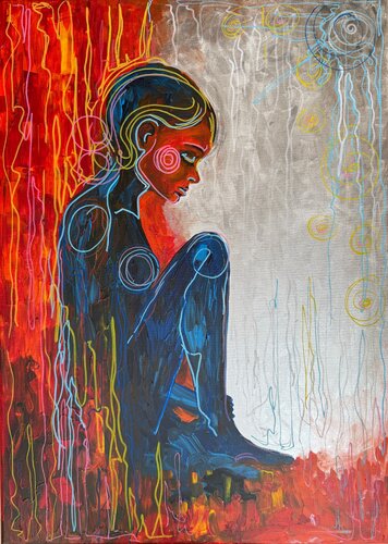 Between Flame and Silence - Contemporary Figurative Painting van Natalie Yurpal, Schilderij te koop op Singulart