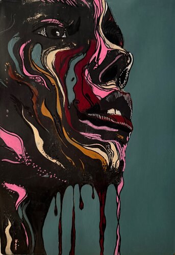 Unspoken - Expressive Portrait in Flowing Colors Artwork von Natalie Yurpal, Druck kaufen auf Singulart