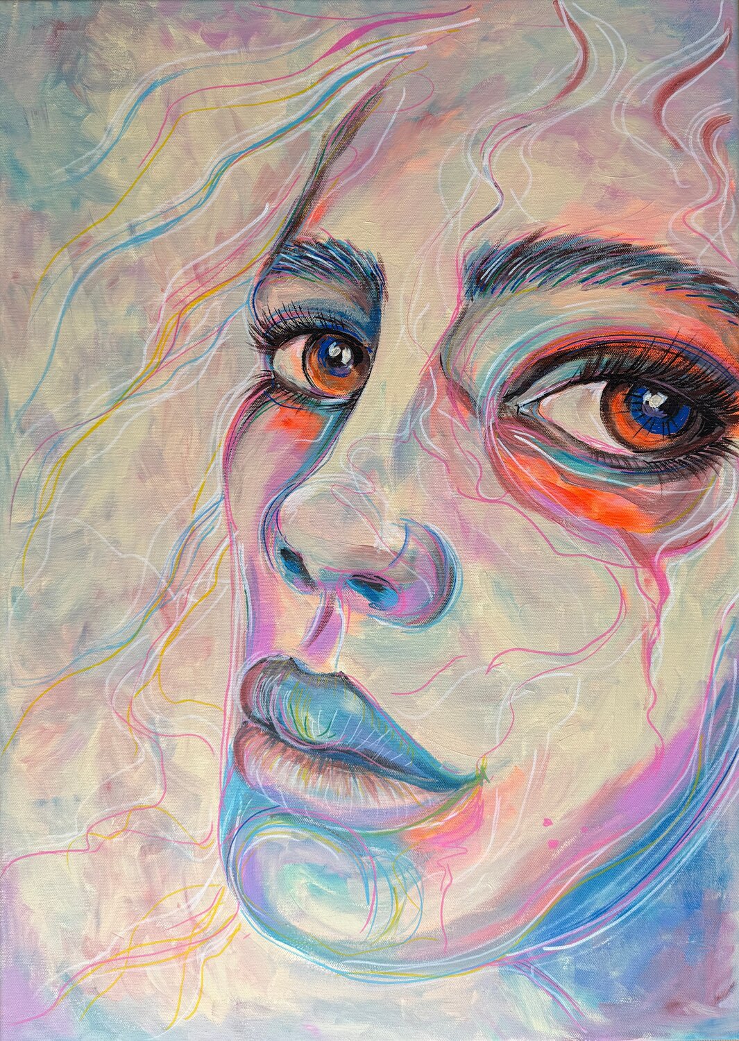 Pastel Fire - Modern Multicolor Portrait with Fluid Motion Natalie Yurpal