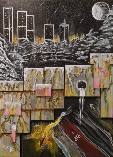Wintergast (winter guest) di Kim Niklas George, Pittura in vendita su Singulart