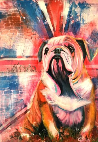 English Bulldog by Karine Jeuffroy, Painting for Sale on Singulart