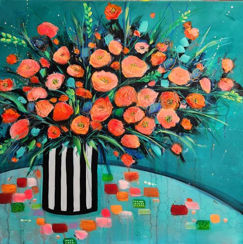 The Pin Stripe Vase by Karine Jeuffroy, Painting for Sale on Singulart