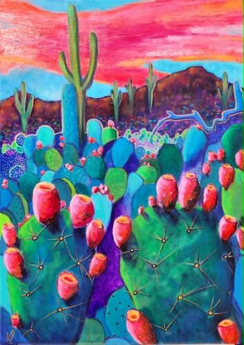 Prickly in Pink van Karine Jeuffroy, Schilderij te koop op Singulart