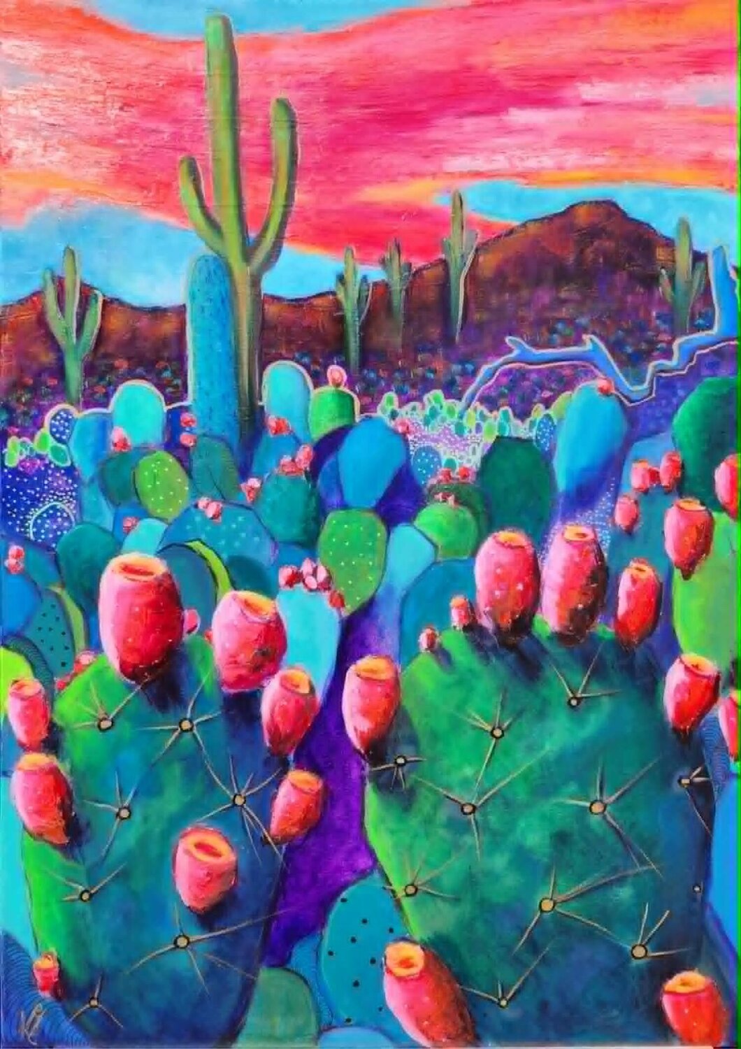 Prickly in Pink Karine Jeuffroy Origineel schilderij te koop
