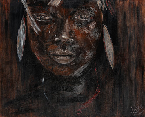 Regard mélancolique d'une jeune fille africaine von Marie-josé Deroide, Malerei kaufen auf Singulart
