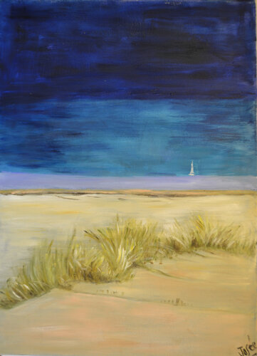 plage avec vue sur la mer à l'horizon van Marie-josé Deroide, Schilderij te koop op Singulart
