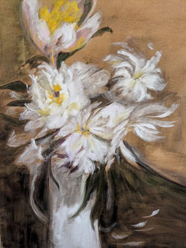 Bouquet de fleurs blanches van Marie-josé Deroide, Schilderij te koop op Singulart