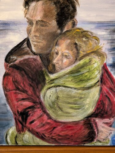 couple de migrants Syriens sur la Méditerranée van Marie-josé Deroide, Schilderij te koop op Singulart